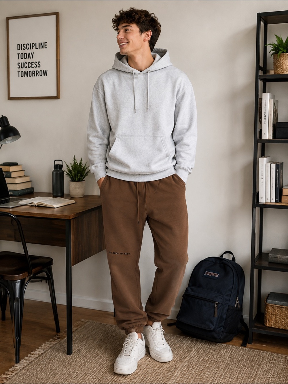 MESHKI‎ Brown Fleece Jogger Coordinates Embroidered  size XS